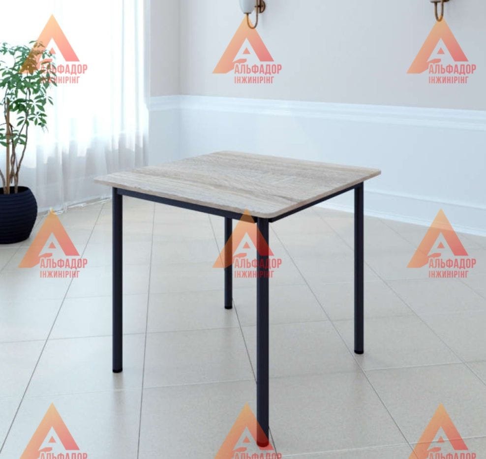 стіл Оскар, обідній стіл, стіл для кафе, стіл для їдальні, стіл для бару, офісний стіл, стіл з ДСП, ламінована стільниця, стіл дуб сонома, меблі для кафе, меблі для їдальні, меблі для бару, меблі для офісу, стіл з металевим каркасом, круглі опори столу, с