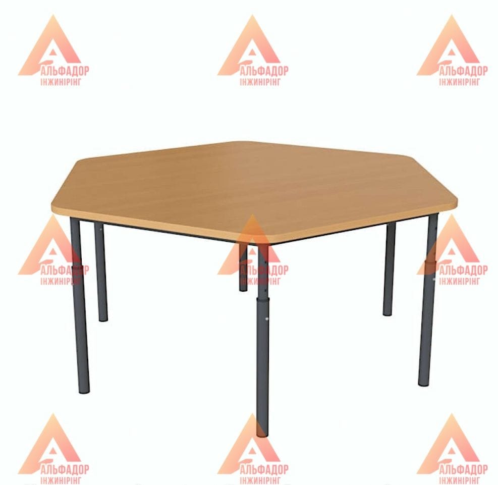 дитячий стіл, дитяча парта, шестигранний дитячий стіл, стіл для дитячого садка, стіл для дошкільних закладів, дитячі меблі, стіл для дітей, стіл з металевим каркасом, стіл з ДСП, стіл з ПВХ кромкою, стіл бук, стіл дуб сонома, стіл дуб молочний, стіл вільх