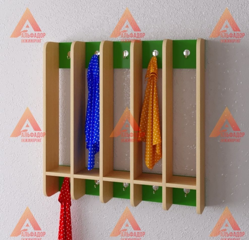 вішалка для рушників, дитяча вішалка, настінна вішалка для садочка, вішалка для школи, вішалка з гачками, вішалка з секціями, дитячі меблі для закладів освіти, купити вішалку для рушників