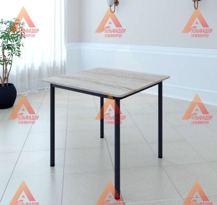 стіл Оскар, обідній стіл, стіл для кафе, стіл для їдальні, стіл для бару, офісний стіл, стіл з ДСП, ламінована стільниця, стіл дуб сонома, меблі для кафе, меблі для їдальні, меблі для бару, меблі для офісу, стіл з металевим каркасом, круглі опори столу, с