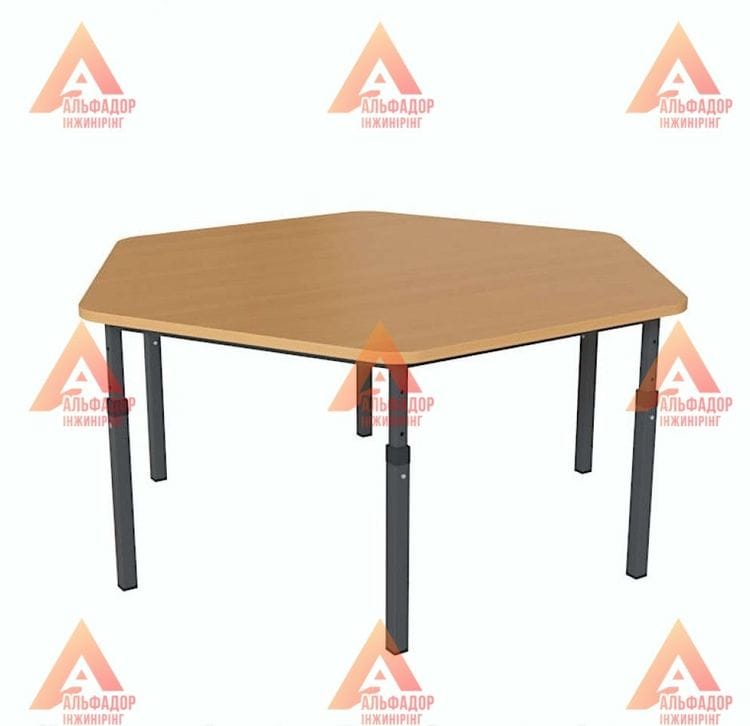 дитячий стіл, дитячий шестигранний стіл, стіл для дитячого садка, стіл для дошкільних закладів, дитячі меблі, стіл для дітей, стіл з металевим каркасом, стіл з ДСП, стіл з ПВХ кромкою, стіл бук, стіл дуб сонома, стіл дуб молочний, стіл вільха, стіл яблуня