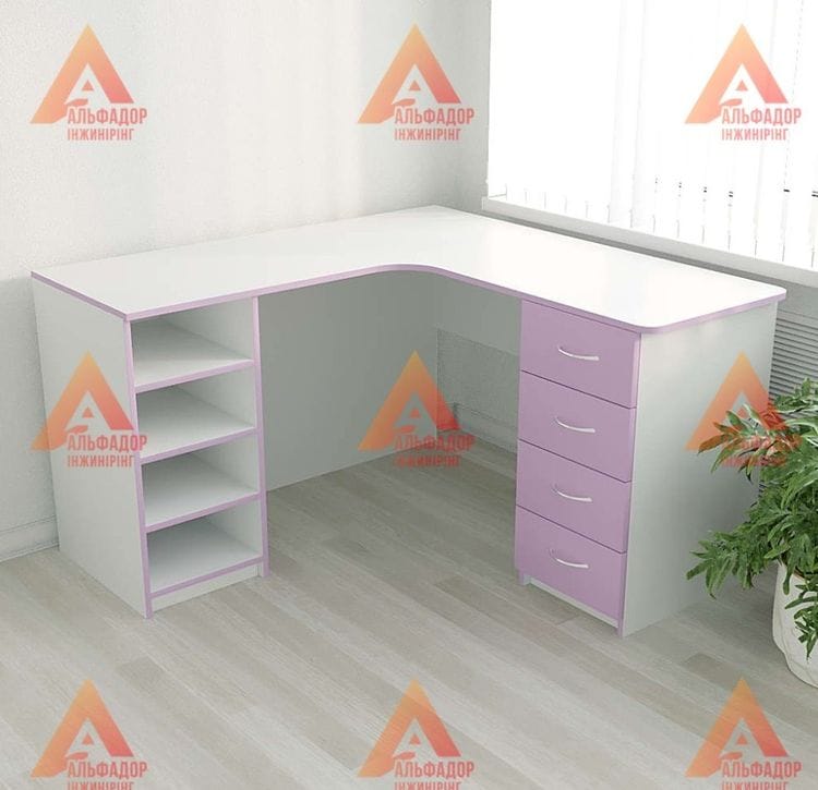 купити стіл для вчителя, кутовий стіл для навчального кабінету, меблі для Нової Української Школи, офісний стіл з тумбами, компактний стіл для викладача, стіл з ламінованої ДСП, меблі для школи, дитячі меблі з ДСП Е1, стіл з ящиками та полицями, стіл з ін