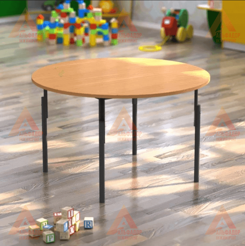 дитячий стіл, дитяча парта, стіл круглий, стіл для дитячого садка, стіл для дошкільних закладів, дитячі меблі, стіл для дітей, стіл з металевим каркасом, стіл з ДСП, стіл з ПВХ кромкою, стіл бук, стіл дуб сонома, стіл вільха, стіл яблуня локарно, регульов